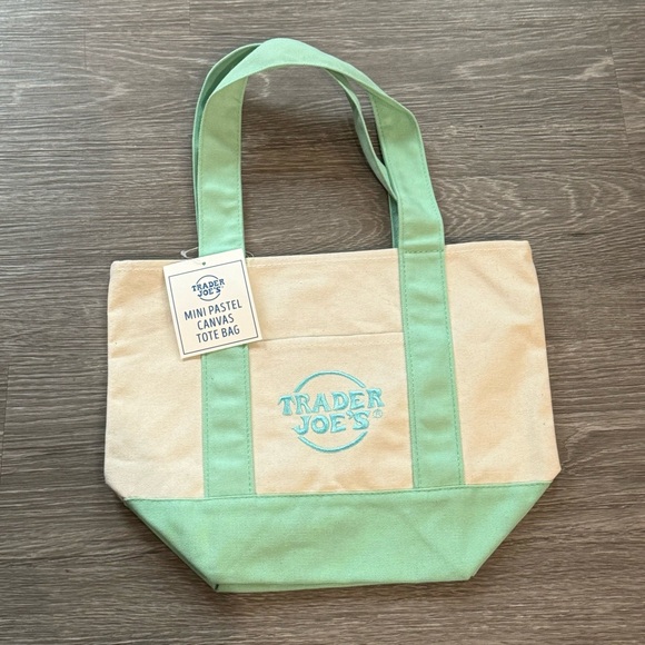 Trader Joe's Mini Canvas Tote Bag Pastel Green NWT - Picture 4 of 5